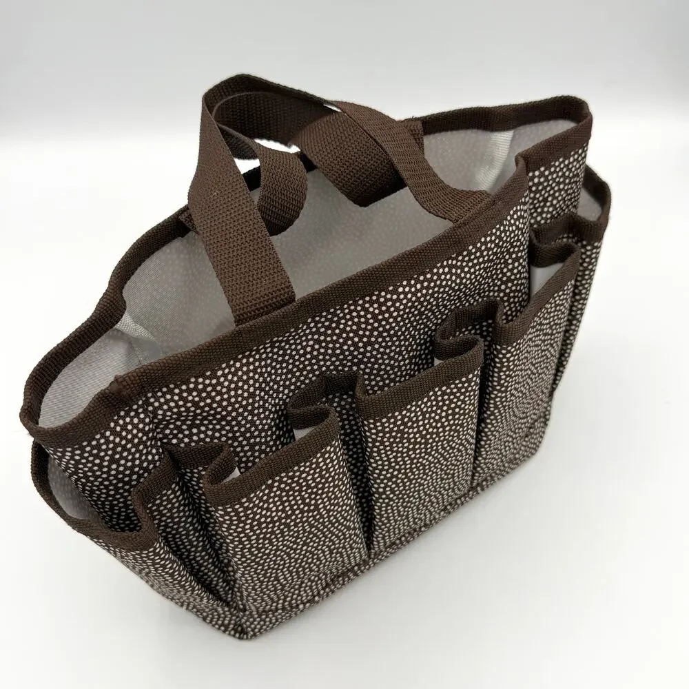 Thirty-One 5 Pocket Organizer Tote Pin Dots Brown Polka Dot Craft Caddy